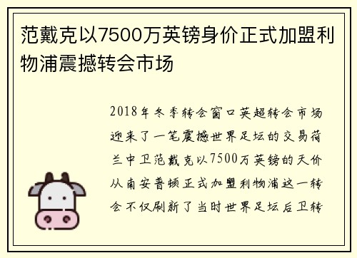 范戴克以7500万英镑身价正式加盟利物浦震撼转会市场